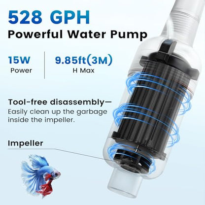 hygger Battery Powered Aquarium Vacuum Gravel Cleaner, 6 in 1 Automatic Fish Tank Vacuum Handle Control, Powerful Gravel Vacuum for Aquarium, Water Changer Sand Washer Water Filter Adjustable Length