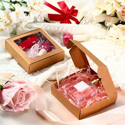 Zonon 30 Pcs Kraft Paper Boxes with Window 4.13 x 4.13 x 1.18 Inch Candy Packaging, Small Gift Boxes, Soap holder, Mini Treat Packaging for Bakery Chocolate Jewelry Display (Brown) - color: Brown