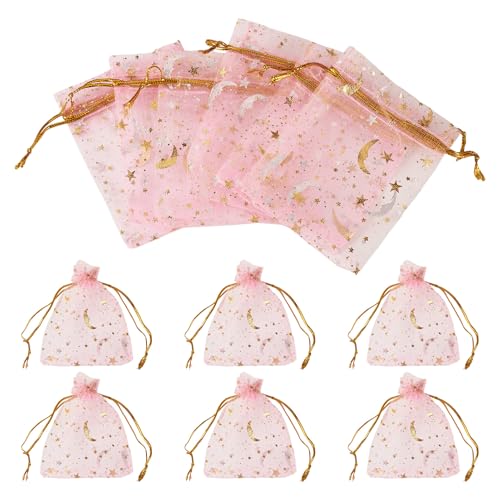 30Pcs Moon Star Organza Bags 2.76x3.54 inch Small Gift Candy Storage Bags Wedding Favors Drawstring Pouches for Festival Party Valentine Day Eid Mubarak Presents Packaging (Pearl Pink) - color: Pearl Pink, size: 1 Count (Pack of 30)