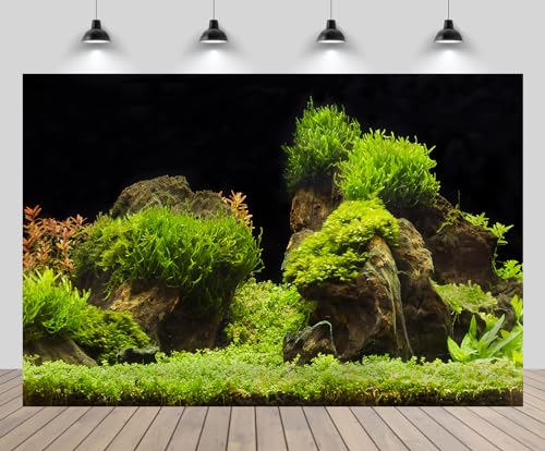 7x5ft Fish Tank Backdrop Aquarium Underwater Grass Leaves Aquatic Plant River Stone Bed Lake Background Diving Holiday Fishing Party Decoration Photo Props Wallpaper - size: 7x5FT