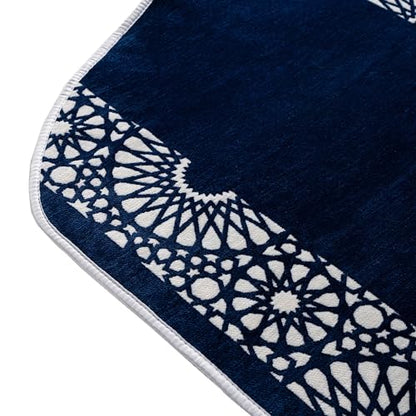 Modefa Turkish Islamic Prayer Mat - Chenille with Foam and Carrying Bag - Intricate Praying Rug Ramadan Eid Gift - Traditional Muslim Janamaz Seccade for Men Women - Mustaqim (Navy) - color: Navy