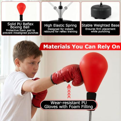 Goplus Punching Bag with Stand, 54.5"-62" Height Adjustable Speed Boxing Equipment with Gloves, Fillable Weighted Base, Fitness Reflex Bag for Teens Youth Adults Home Gym Workout MMA Training - color: Red