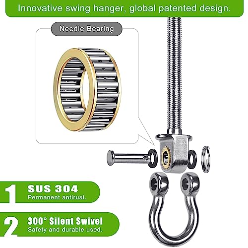 BeneLabel Heavy Duty Swing Hangers with Bearings - Set of 2 Stainless Steel 304 Hardware for Wood & Metal Beams - Ideal for Hanging Hammocks, Yoga Swings, Porch Swing - 1500LB Capacity - 7" x M2/5" - color: 2 pack - 7"