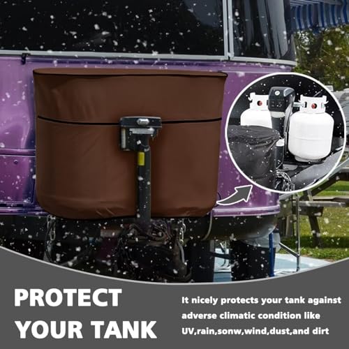 Brown Camper Dual 20lb RV Propane Tank Cover Travel Trailer Propane Tank Cover Waterproof Heavy Duty Propane Gas Cylinder Cover - color: Brown, size: S(20LB)