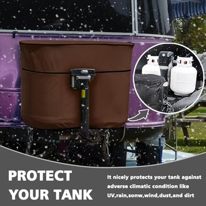 Brown Camper Dual 20lb RV Propane Tank Cover Travel Trailer Propane Tank Cover Waterproof Heavy Duty Propane Gas Cylinder Cover - color: Brown, size: S(20LB)
