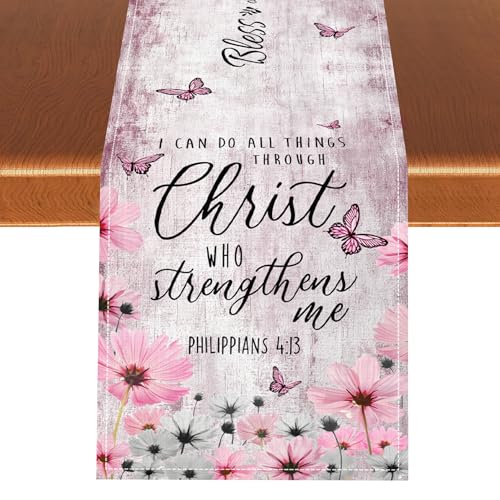 Daisy Table Runner, Pink Farmhouse Retro Daisy Floral Butterfly Rustic Seasonal Holiday Kitchen Dining Table Decoration for Home Party Outdoor Indoor Decor 13x36 inches - color: Tr-daisy02, size: 13x36" Table Runner