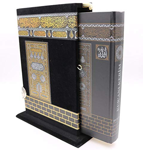 Modefa Turkish Islamic Luxury Meccan Woven Chenille Prayer Rug Janamaz Sajadah Black (Deluxe Gift Set with Quran) - color: Deluxe Gift Set