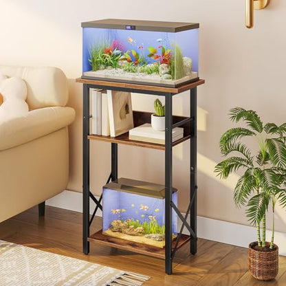 HOOBRO 10 Gallon Aquarium Stand and Wooden WiFi Router Storage Box, 3-Tier Fish Tank Stand with Storage, WiFi Router Organizer with Cable Management & Ventilation, BF52FT01-WL125CJ01