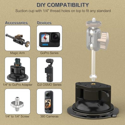 MINIFOCUS Suction Cup Base with 1/4" Female Threaded for Hook, Camera or Phone Mount, Magic Arm, Heavy Duty Suction Cup for Windshields, Smooth Walls, Mirrors, and Other Glossy Surfaces - style: S1016