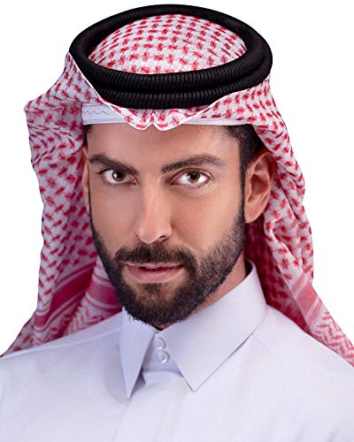 HOMELEX Keffiyeh Arab Head Scarf for Men Sheikh Muslim Turban Saudi Dubai Headwear - color: Red-q