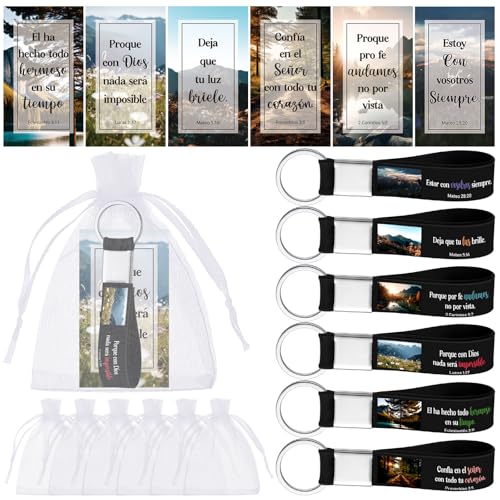 Jetec 60 Pcs Christian Keychain & Bookmark - Religious Bible Verse Gift Set with Bag for Christmas Party Favors Donation - style: Spanish Landscape Theme