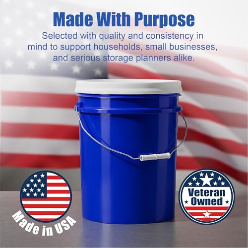 5 Gallon Bucket - Food Grade w/Lid BPA-Free, Blue/White, 3 | Airtight Gamma Seal Screw-On Lid, Heavy-Duty 90 Mil HDPE Plastic, Food Safe and Durable Container, Bulk Storage, Made in USA - color: Blue/White, size: 3 Packs