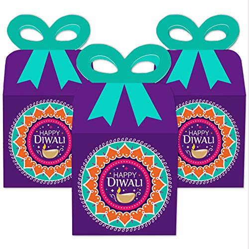 Big Dot of Happiness Happy Diwali - Square Favor Gift Boxes - Festival of Lights Party Bow Boxes - Set of 12