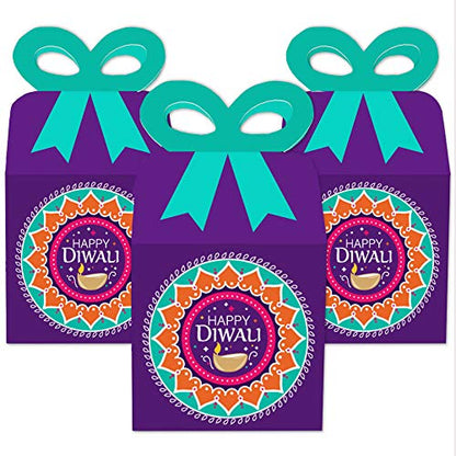 Big Dot of Happiness Happy Diwali - Square Favor Gift Boxes - Festival of Lights Party Bow Boxes - Set of 12