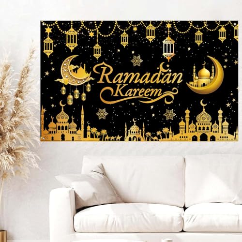 Ramadan Banner Backdrop 71x43inch Ramadan Decorations, Ramada n Decor for Home Office, Islamic Festival Party Supplies with Traditional Moon Star