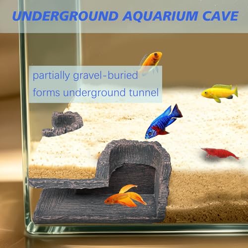 Fish Tank Decorations, 5.1" x 2" x 2.7" Resin Tree Bark Dual-Hole Aquarium Cave, Perfect Hiding Spot for Guppies, Neon Tetra, Cherry Shrimp