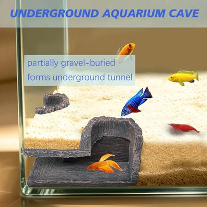 Fish Tank Decorations, 5.1" x 2" x 2.7" Resin Tree Bark Dual-Hole Aquarium Cave, Perfect Hiding Spot for Guppies, Neon Tetra, Cherry Shrimp