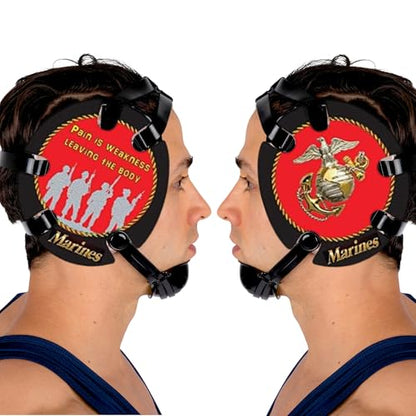 Wrestling Headgear with Ear Protection & Chin Cup Adjustable Lightweight Head Guard for Competition & Practice – Durable Protective Wrestling Ear Guard for Youth & Adult Athletes - color: Marines