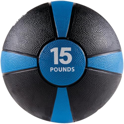 Medicine Ball, Training Manual Set - GoFit Textured Medicine Ball and Exercise Manual Available In Weight Increments of 4, 6, 8, 10, 12, or 15 Pounds,Blue,GF-MB15