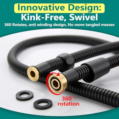 TRIPHIL Kink-free Shower Hoses, Shower Hose Extension 59 Inches for Handheld Shower Head, Hand Held Showerhead Hose Replacement, Brass Swivel Anti-twist Ultra-flexible Stainless Steel Matte Black 59" - color: Matte Black, size: 59 Inches