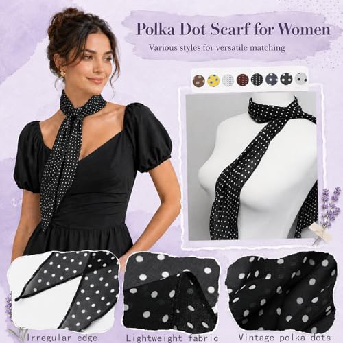 Polka Dot Scarf for Women, Chiffon Womens Scarves for Travel Date - color: Black a