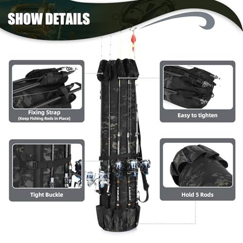 Fishing Rod Bag Fishing Rod Case, Durable Folding 900D Oxford Fabric Portable Large Capacity Waterproof, Fishing Gifts for Men Boys - color: Black Caomo