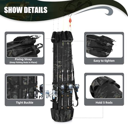 Fishing Rod Bag Fishing Rod Case, Durable Folding 900D Oxford Fabric Portable Large Capacity Waterproof, Fishing Gifts for Men Boys - color: Black Caomo