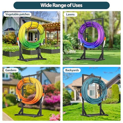 Garden Hose Holder Stand, BOLITE Heavy Duty Metal Hose Hanger, Holds 150ft | Freestanding & Detachable Water Hose Holder for Outside, 4 Spikes & 2 Tool Hooks, Storage Rack for Outside Yard Lawn Farm - style: Freestanding
