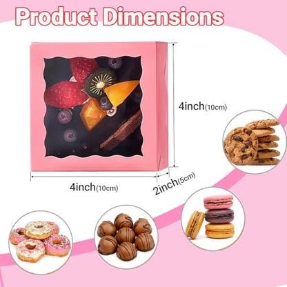 80팩 10.2 x 10.2 x 5.1cm(4 x 4 x 2인치) 핑크 베이커리 간식 상자, 쿠키, 미니 케이크, 시나몬 롤, 초콜릿 트러플, 결혼 선물용 - color: 핑크
