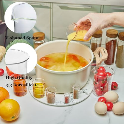 Ackers 7-Piece Glass Measuring Cup Set, Borosilicate Beaker Style Nesting Liquid Measuring Cups - size: 5ml/15ml/30ml/60ml/120ml/150ml/250ml