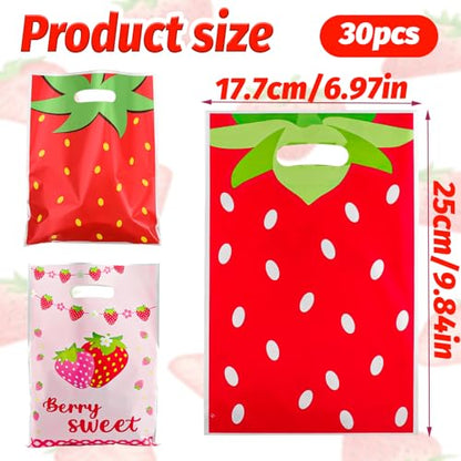 LERCTH Strawberry Themed Gift Bags, Berry Sweet Goodie Bags, Cute Pink Red Treat Bags for Fruit Birthday Party Supplies - color: Strawberry gift bags 30 packs