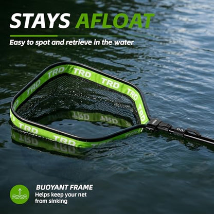 AluFloat X1 Fishing Net with Handle (Fish Net) - Floating Foldable Rubber-Coated Deep Mesh Landing Net for Bass & Fly Fishing - Fishing Gear, Kayak Accessories, Fishing Accessories - color: green