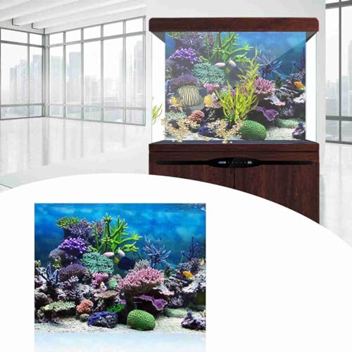 Underwater Aquarium Background Poster, Adhesive PVC Wall Decor, 29.9x11.8 Inch Fish Tank Backdrop for Home Office - size: 76*30cm