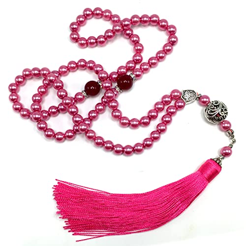 Special Prayer Beads Series -99 beads- Tesbih Tasbih Tasbeeh Misbaha Masbaha Subha Sebha Sibha (Syntetic Fuchsia Pearl -7 mm 99 Beads-) - color: Syntetic Fuchsia Pearl -7 mm 99 Beads-