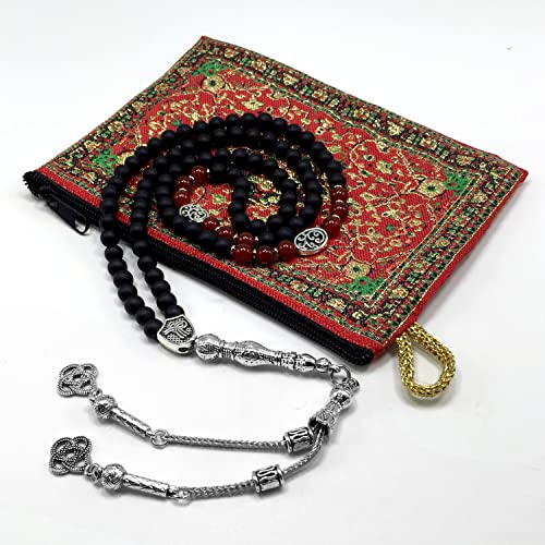 Special Prayer Beads Series -99 beads- Tesbih Tasbih Tasbeeh Misbaha Masbaha Subha Sebha Sibha (Black Matte Agate Stone Design -6 mm Small Beads-) - color: Black Matte Agate Stone Design -6 mm Small Beads-