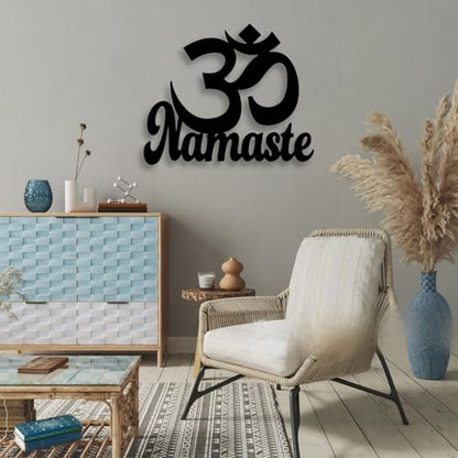 LIYOUYA Om Namaste Metal Wall Decor - Islamic Symbol Room Decor Black Wall Art Home Decor for Living Room, Bedroom, Dining Room, Office (Black)