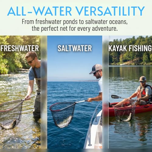 2 Pack Fishing Net with Telescopic Pole Handle, Fish Landing Net with Sturdy Collapsible Handle, Folding Nylon Mesh Landing Net for Saltwater and Freshwater, Extend to 51 in(Black, White)