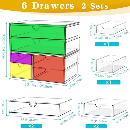 ARSTPEOE Acrylic Organizer with 6 Drawers, Bathroom Counter Organizer, Makeup Desk Organizers, Office Supplies, Storage Drawers for Cosmetic, Pencil, Coffee - size: 6 Drawers