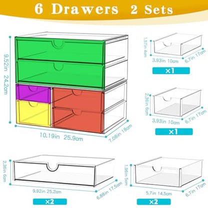 ARSTPEOE Acrylic Organizer with 6 Drawers, Bathroom Counter Organizer, Makeup Desk Organizers, Office Supplies, Storage Drawers for Cosmetic, Pencil, Coffee - size: 6 Drawers
