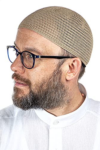 ihvan online Turkish Muslim Premium Knitting Kufi Hats for Men, Taqiya, Takke, Peci, Islamic Caps Gifts, Standart Size - color: Brown