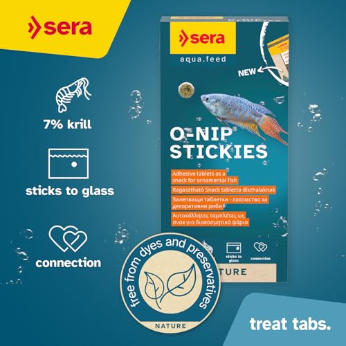 Sera O-Nip Nature 24 Tabs 0.59 oz | Complete Feed for All Ornamental Fish | Adhesive Tablets Stick to The Aquarium Glass | High Protein | No Dyes & Preservatives | with Bloodworms, Krill & Tubifex - size: 0.59 Ounce (Pack of 1)