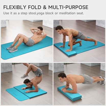 7-Fold Yoga Mat 74"x31" - 0.31 Inch Thick Folding Exercise Mat, Extra Wide Non-Slip POE Mat for Travel, Storage, Yoga, Pilates, Meditation & Home Gym, Lightweight & Portable - color: Acid Blue