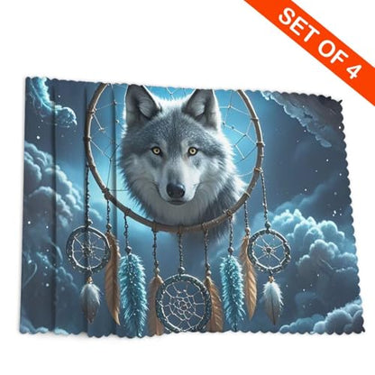 Placemats Set of 4 Heat Resistant 3D Wolf Dream Catcher Place mat for Dining Table Non-Slip Table Mats Desktop Protection Pad Washable Place Mats for Kitchen Dining Outdoor - color: 3d Wolf Dream Catcher