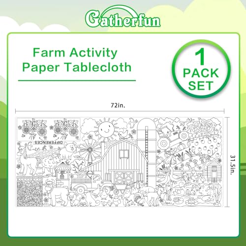 Gatherfun 농장 동물 파티 자이언트 컬러링 포스터 - 80.9 x 182.9cm(31.5 x 72인치) - 다용도 교실 벽 장식 및 생일 활동 - 학교 파티 및 특별 행사를 위한 농장 포스터 또는 테이블 커버 - style: 농장