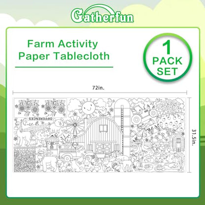 Gatherfun 농장 동물 파티 자이언트 컬러링 포스터 - 80.9 x 182.9cm(31.5 x 72인치) - 다용도 교실 벽 장식 및 생일 활동 - 학교 파티 및 특별 행사를 위한 농장 포스터 또는 테이블 커버 - style: 농장