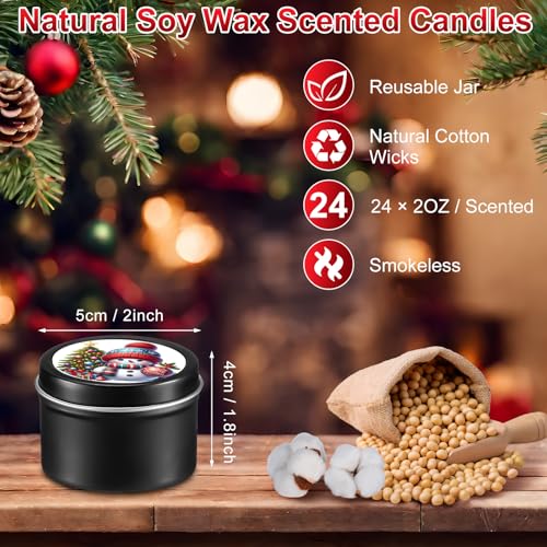 Nuanchu 24 Pack Christmas Scented Candles Gift Set Cartoon Candle for Her Him 2oz Natural Soy Wax Jar Long Lasting Aromatherapy Bulk Favors Set for Christmas Party Home Decor - style: Cartoon