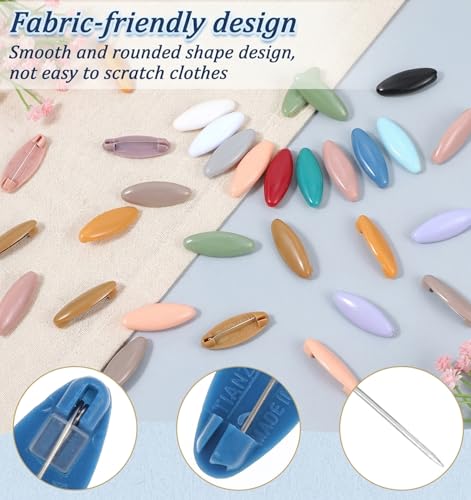 32 Pcs Hijab Pins for Women, Scarf Pins & Safety Locking Scarf Clips – Colourful Plastic Oval Hijab Pin Set for Muslim Adult Shawls Scarves 8 Colours