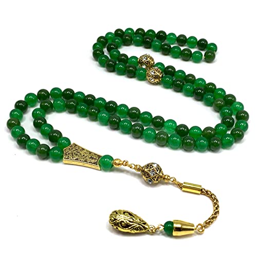 Special Prayer Beads Series -99 beads- Tesbih Tasbih Tasbeeh Misbaha Masbaha Subha Sebha Sibha (Green Jade Natural Stone -8 mm 99 beads-) - color: Green Jade Natural Stone -8 mm 99 beads-