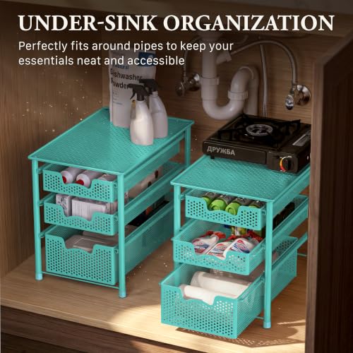 Simple Houseware Stackable 3 Tier Slide Basket Organizer Drawer, Turquoise - color: Turquoise, size: 3-Tier
