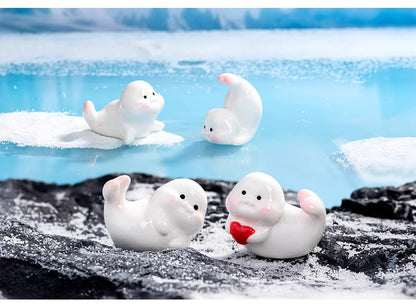 6Pcs Mini Seal Resin Figurines – Cute Marine Animal Ornaments for Micro Landscape, Eco Bottle DIY Projects, Aquarium Scene Decor, Moss Terrariums, Garden Displays, Desktop & Car Accessories.